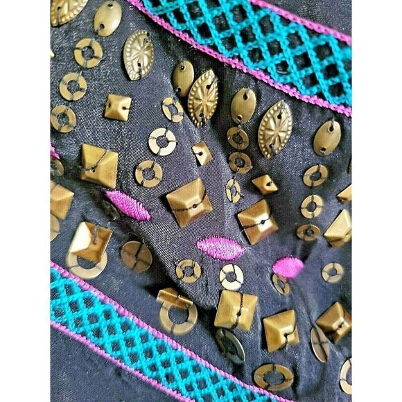 Nanette Lepore 4 Ribbon Closure Beaded Top Shirt Boho Chic Blouse Size Small (4) - Picture 4 of 6